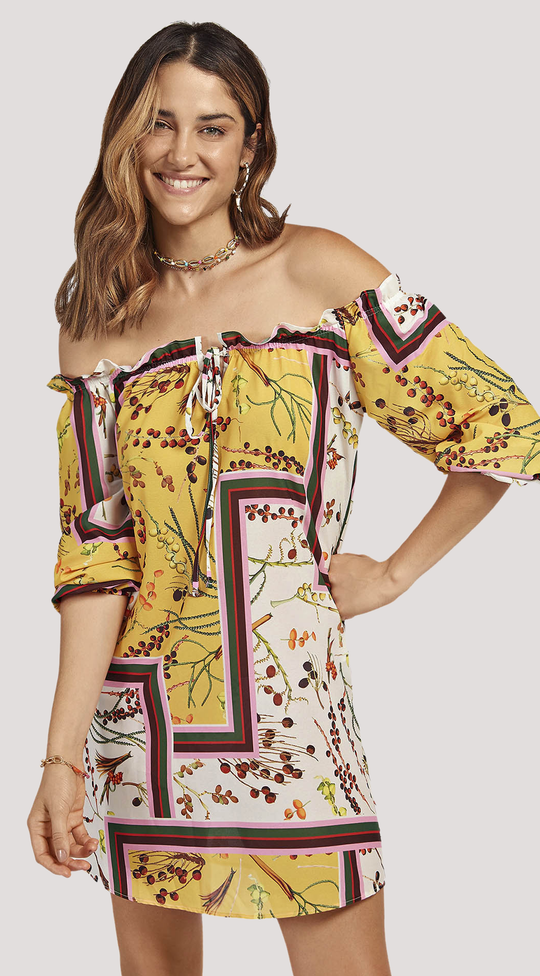 PRINTED OFF-SHOULDER SHORT DRESS