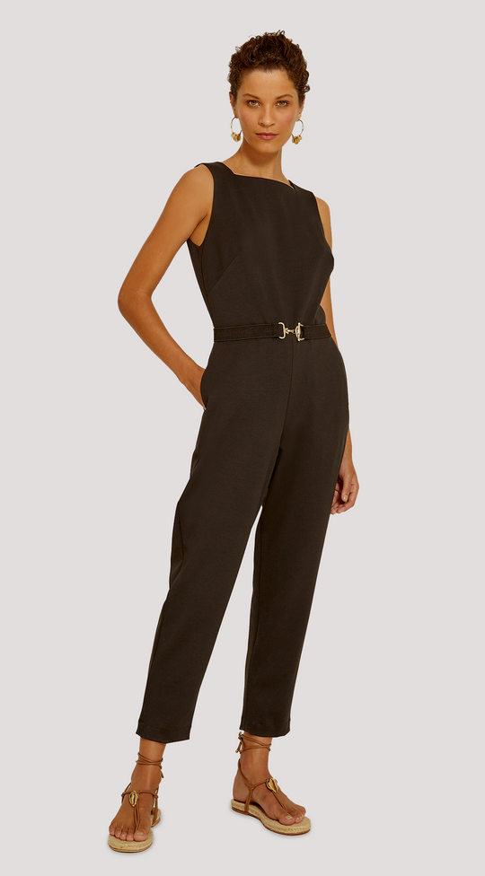 BELTED SLEEVELESS JUMPSUIT
