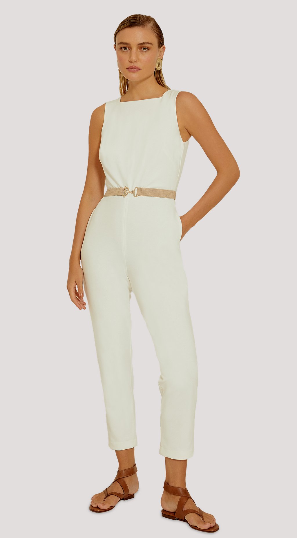BELTED SLEEVELESS JUMPSUIT