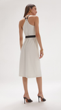 CROSSED NECK MIDI WITH BELTED WAIST