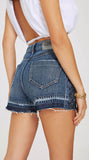 FRAYED DENIM SHORTS WITH BEADED DETAIL