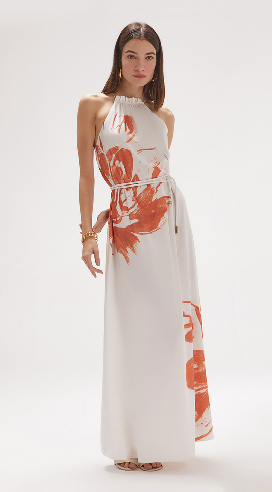 FURROWED LONG DRESS WITH BELT