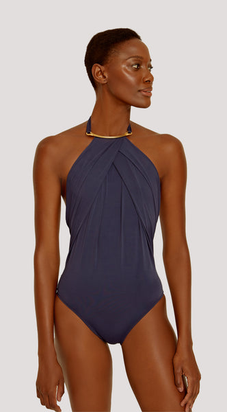 HIGH NECK PLEATED SWIMSUIT