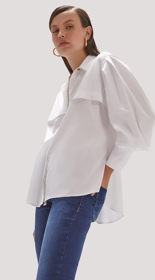 PUFFED SLEEVE CRIMPED SHIRT