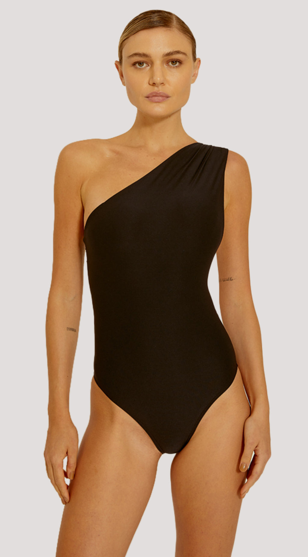 Black One Shoulder Loop Swimsuit