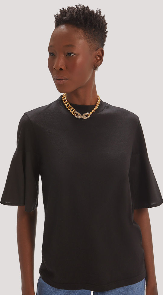 RUFFLED SLEEVE ROUND NECK TOP