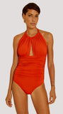 RUCHED HALTER NECK SWIMSUIT