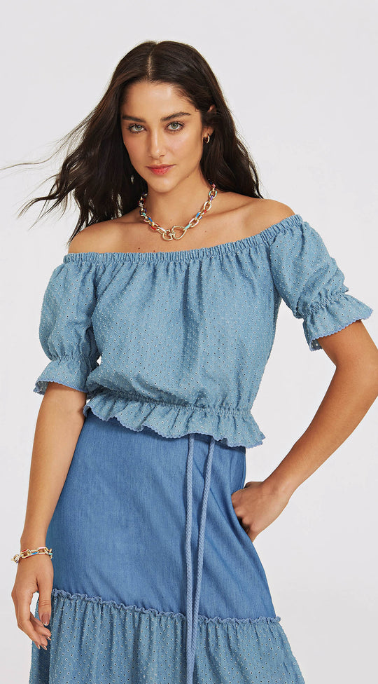 RUFFLED SHORT OFF-SHOULDER TOP
