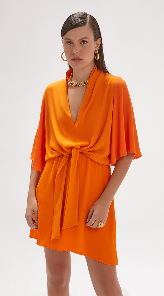 SHORT V-NECK CINCHED WAIST DRESS