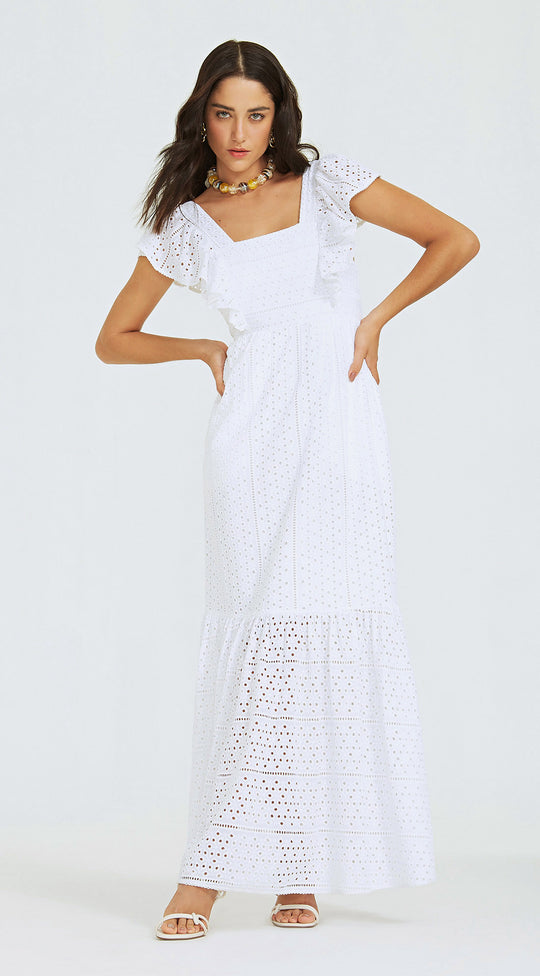 RUFFLED SQUARE NECKLINE DRESS