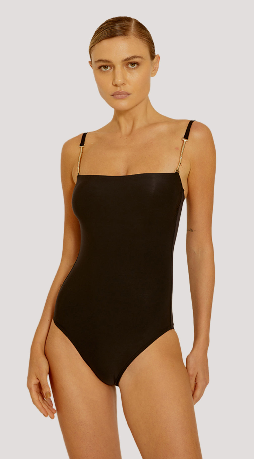 SQUARE NECK SWIMSUIT WITH STRAP DETAILS