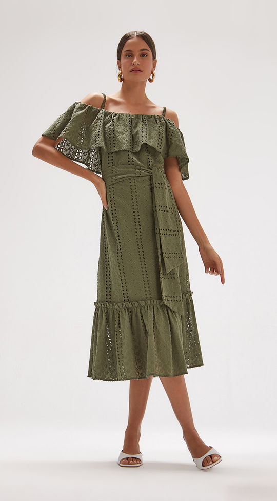 OFF-SHOULDER NECK FIT & FLARE DRESS