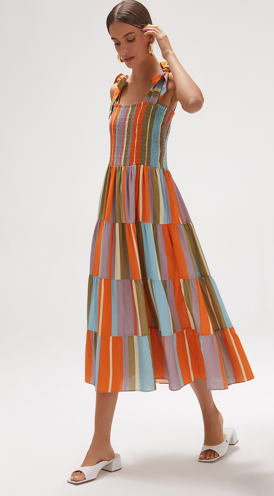 TIERED MIDI WITH SHOULDER STRAP TIES